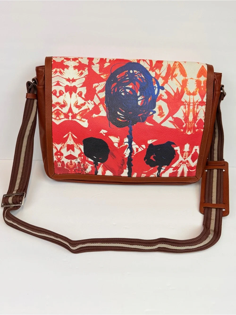 Jumper Maybach Floral Print Canvas Crossbody Bag in Red and Brown Trim